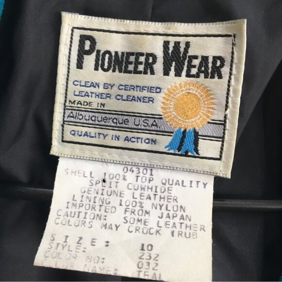 VINTAGE PIONEER WEAR GENUINE LEATHER FRINGE JACKET IN DEEP TEAL - Picture 15 of 16